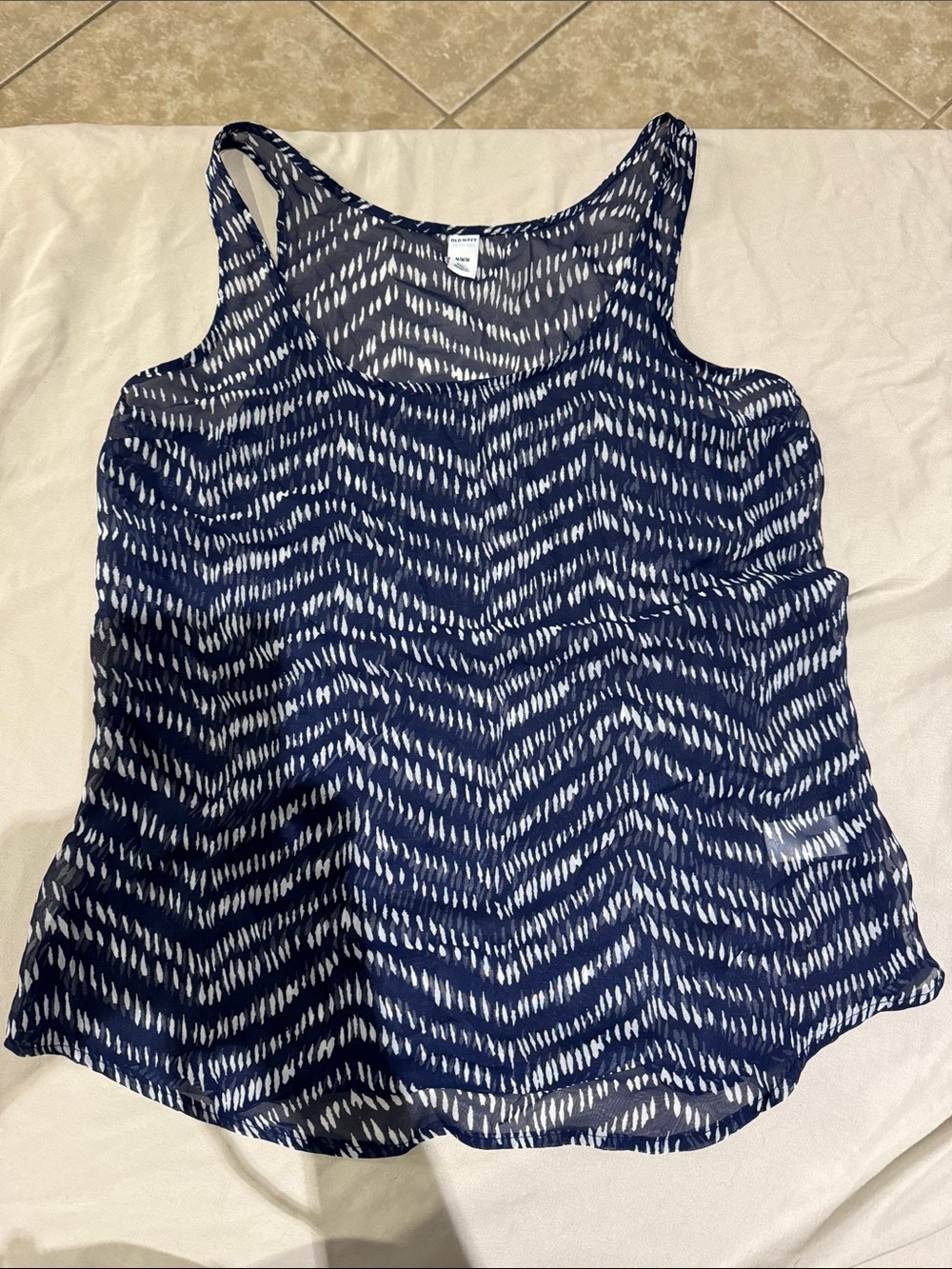 Old Navy Navy and White Printed Tank Top